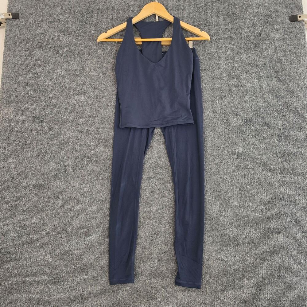 Nama Set S/M Bodybutter V Neck Tank Contour Leggings Blue Yoga Gym Pilates Cute